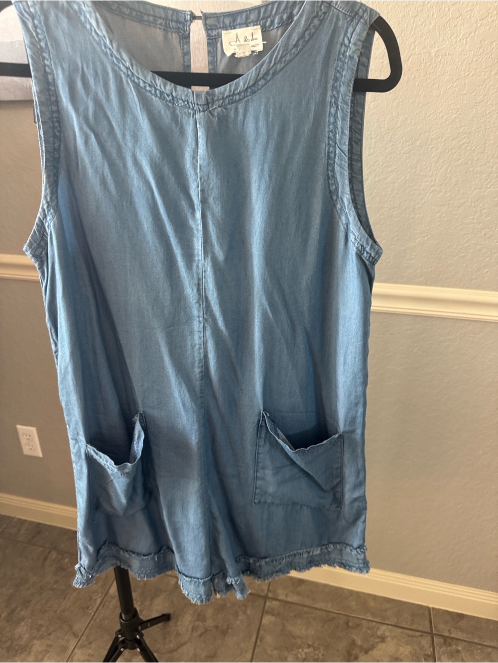She + Sky Light Blue Sleeveless Denim Tunic with Pockets